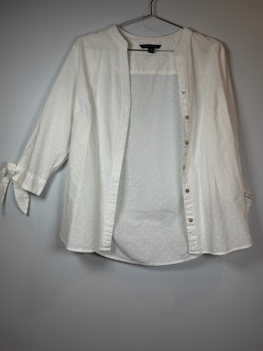 Zac & Rachel White Swiss Dot Button-Up Blouse Medium